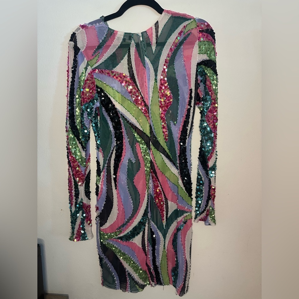 NWT PatBO Delos beaded sequin multi color long sleeve mesh mini dress 8 - Picture 12 of 12